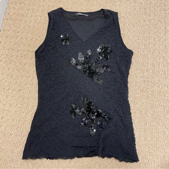 Vintage Embellished Sequin Sleeveless Top Black - Picture 12 of 12